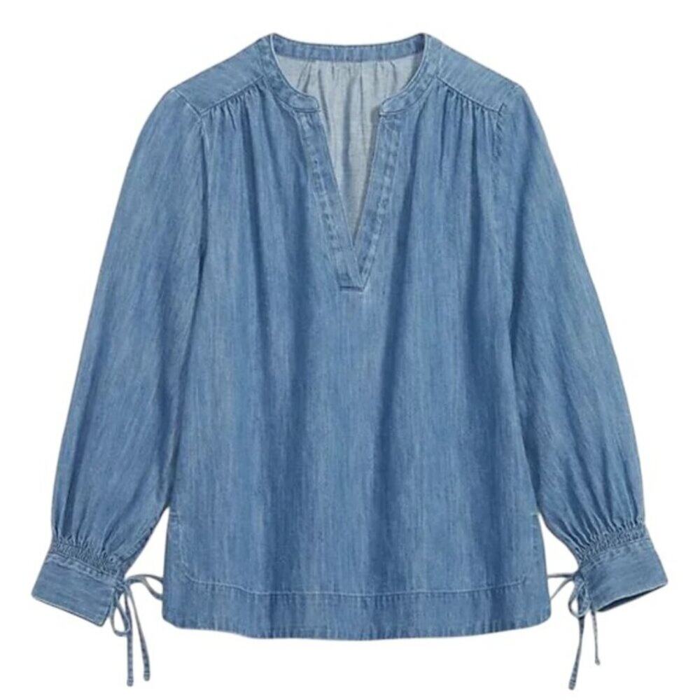 NWT OLD NAVY Long Sleeve Split Neck Lightweight Denim Top SZ 2X
